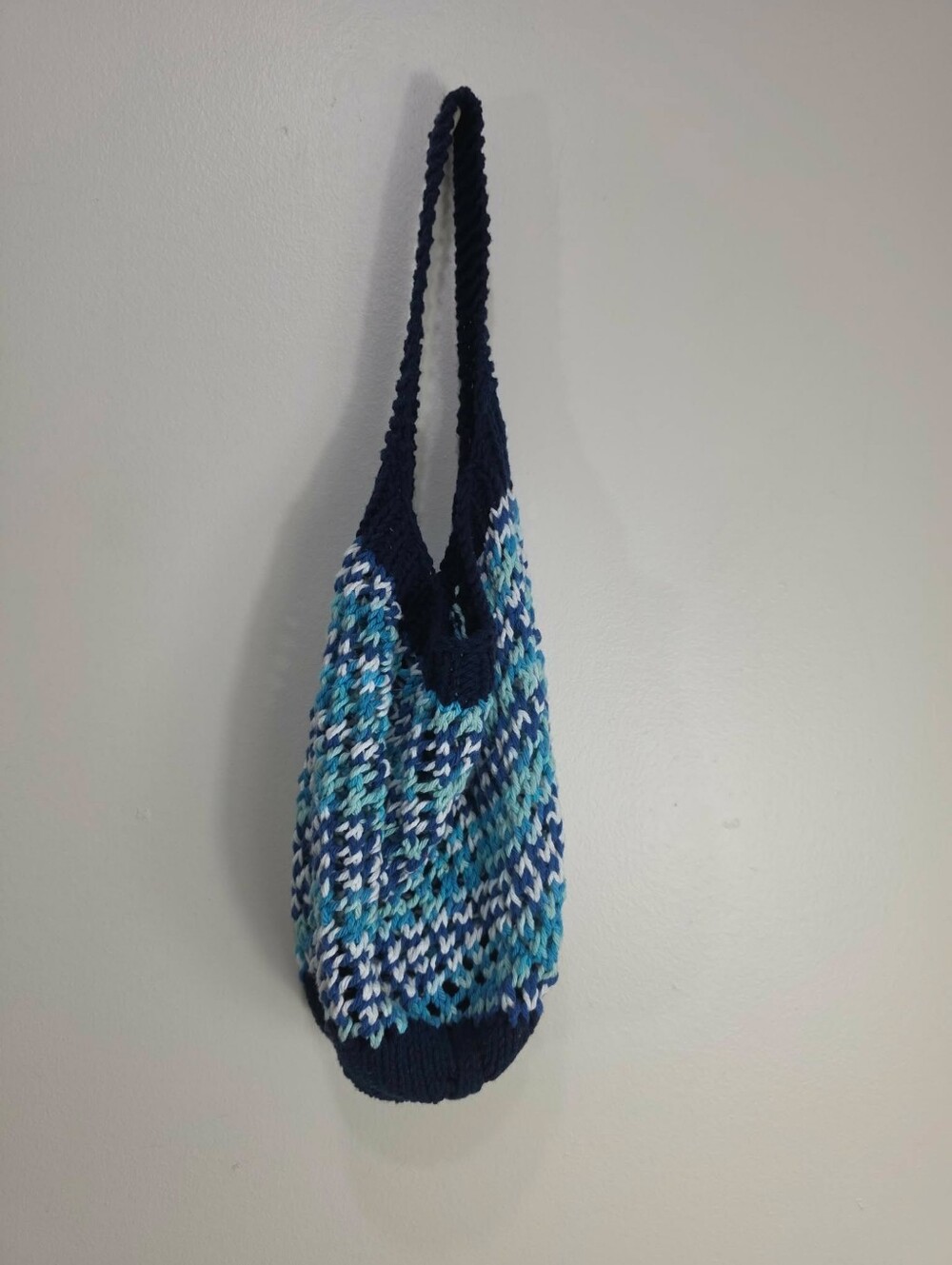 Hand-Knit Blue Multi-Stripe Shoulder Bag